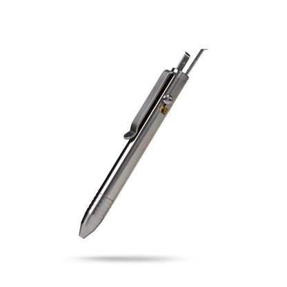 Knafs multi tool pen in stainless steel with a sleek design and pocket clip for easy carrying